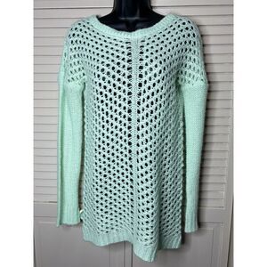 Rue‎ 21 Mint Green Open Knit Long Sleeve Sweater Size Medium Boat Neck